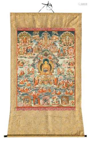 An impressive Tibetan thangka, depicting Buddhist