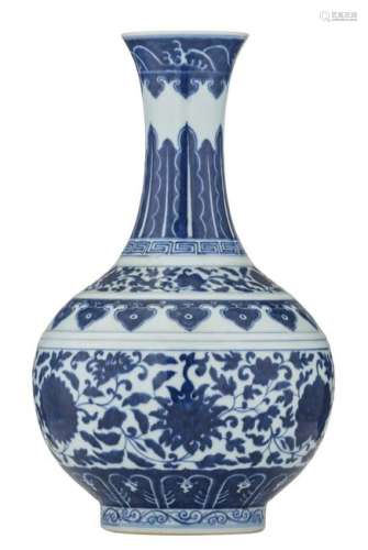 A Chinese blue and white bottle vase, decorated with