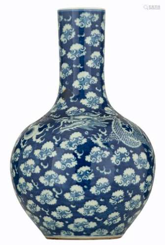 A Chinese blue and white bottle vase decorated with a