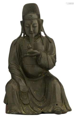 A Chinese Ming style patinated bronze figure of a