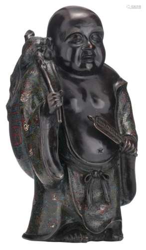 An Oriental bronze cloisonne enamel figure, depicting a