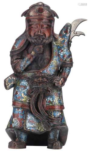 An Oriental bronze cloisonne enamel figure, depicting a