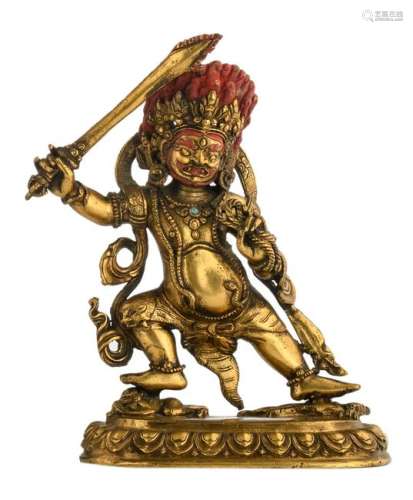 A Sino-Tibetan Tantric Buddha Mahakala, gilt bronze and