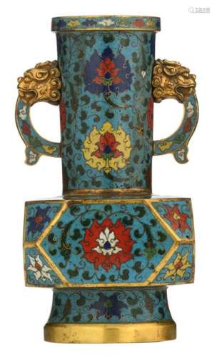 A small Chinese floral decorated cloisonne bottle vase,