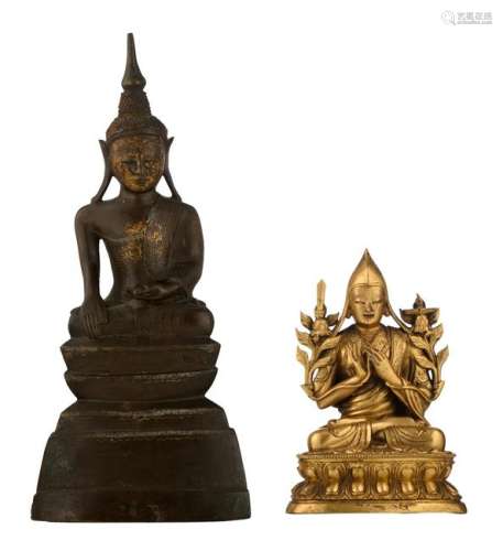 A Sino-Tibetan gilt bronze Tsongkhapa monk; added a