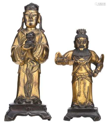 An Oriental gilt bronze figure, depicting a guard;