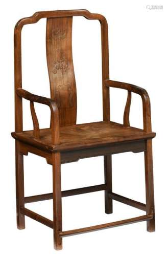A Chinese lacquered Huanghuali hardwood armchair,