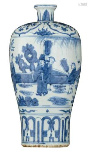 A Chinese blue and white Ming type meiping vase,