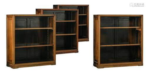 Two pairs of Chinese hardwood bookshelves, with