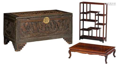 A small Chinese exotic hardwood display cabinet and a