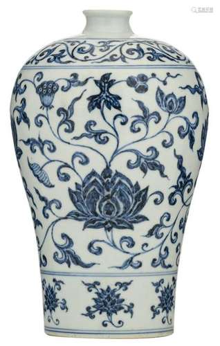 A Chinese blue and white meiping vase, decorated with