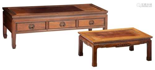 A Chinese low exotic hardwood sidetable with drawers,