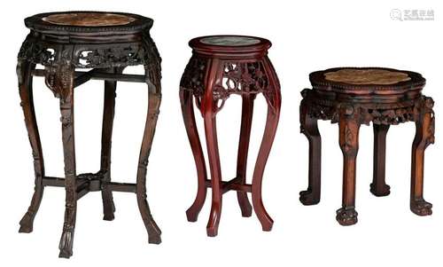 Three Oriental exotic hardwood carved stands, with a