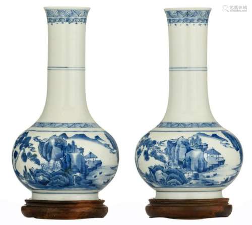 Two Chinese blue and white porcelain bottle vases,