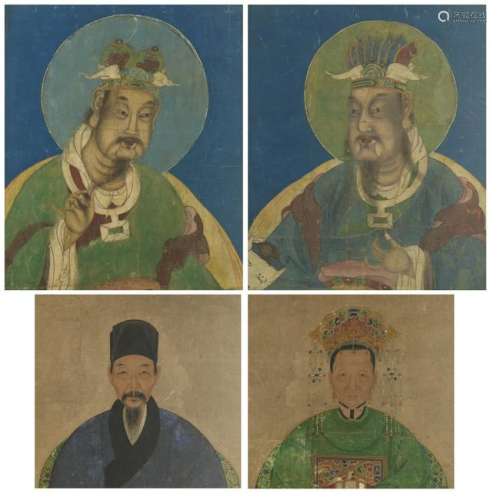 Four fragments of ancestral portraits, 19thC, 27 - 33,5