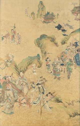 A Chinese 19thC watercolour on silk depicting the