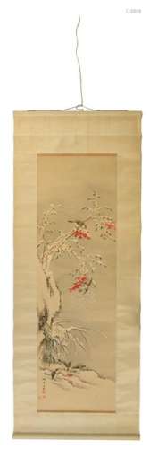 A Chinese scroll, 'Sparrows in the snow', signed and