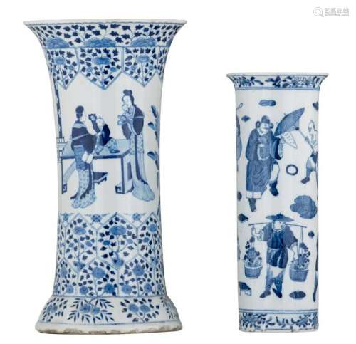 Two Chinese blue and white gu shaped vases, one