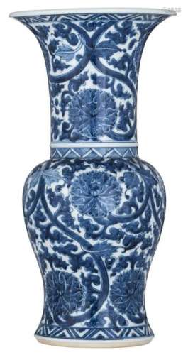 A Chinese blue and white floral decorated yenyen vase,