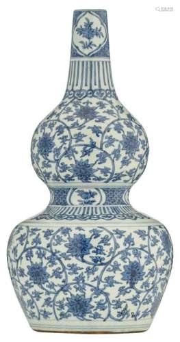A large Chinese Ming type blue and white double gourd