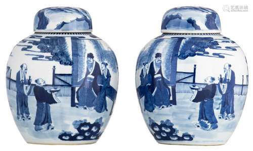 A pair of Chinese blue and white ginger jars and