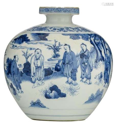 A Chinese blue and white bottle vase, decorated with