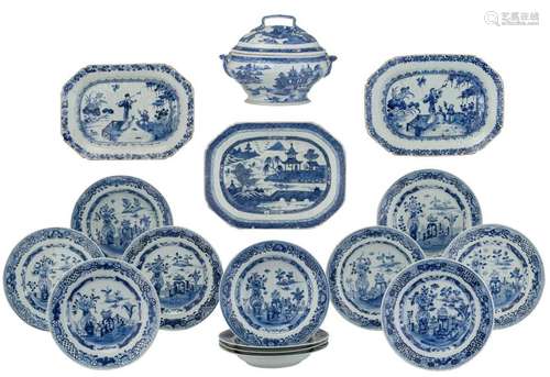 A series of twelve blue and white export porcelain