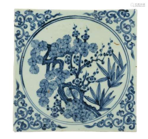 A Chinese blue and white plaque/tile decorated with