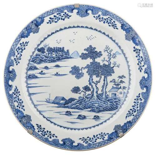 A Chinese blue and white charger, the well decorated