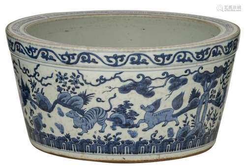 A Chinese blue and white Ming type wash basin,