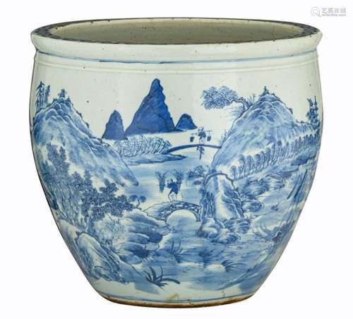 A Chinese blue and white floral decorated cachepot,