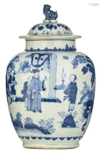 A Chinese blue and white Transition type covered jar,