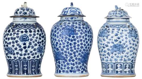 Three Chinese blue and white floral decorated pots and
