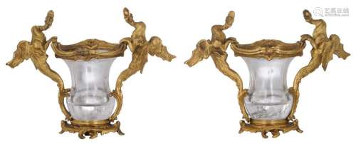 An exceptional pair of gilt bronze and rock crystal