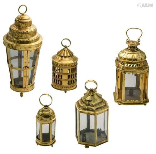 Five brass lanterns, the Low Countries, 18th-20thC, H