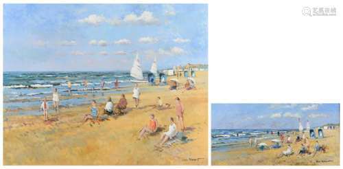Van Noort A., two beach views, 30 x 60 / 80 x 100 cm Is