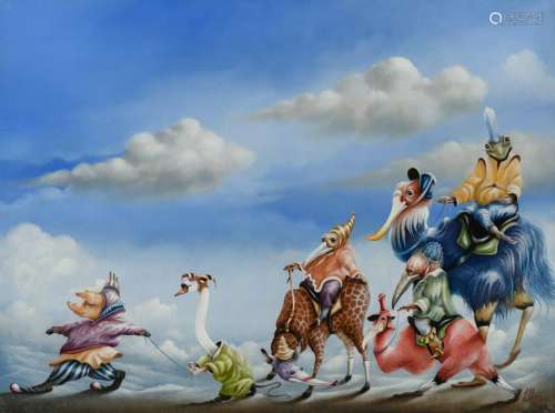 Peters E., the procession of animals, dated 2016, oil