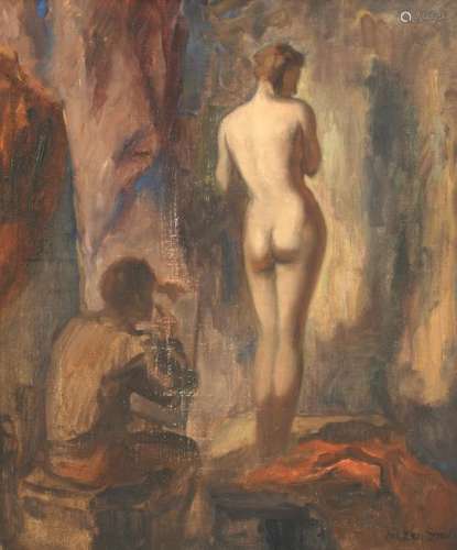 Smets Ch.E., 'l'artiste et son modele', oil on canvas,
