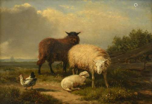 Verboeckhoven E., sheep in a landscape, oil on panel,