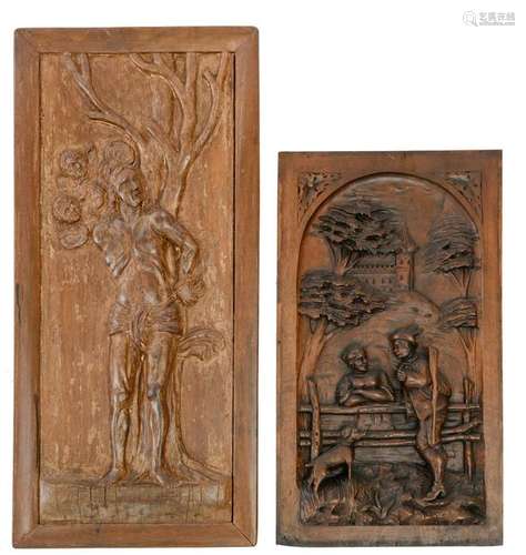 An oak bas-relief depicting Saint Sebastian, 18thC, 42