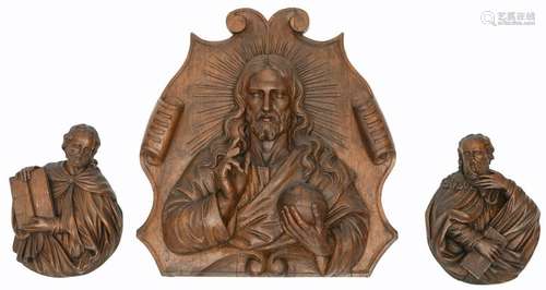 An oak alto relievo depicting Salvator Mundi; added two