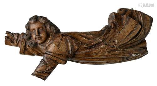 A 17th/18thC walnut sculpture of an (angel), - H 30 - W