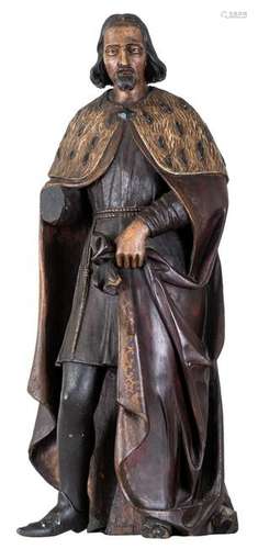 A Gothic Revival wooden sculpture of a nobleman, H 85