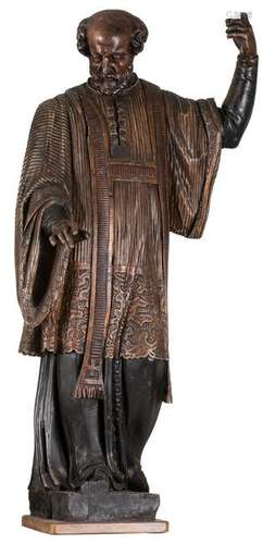 A polychrome wooden figure of a saint, 18thC, H 116 cm