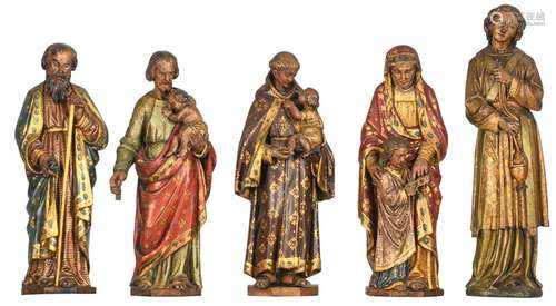 A lot of five polychrome wooden religious sculptures