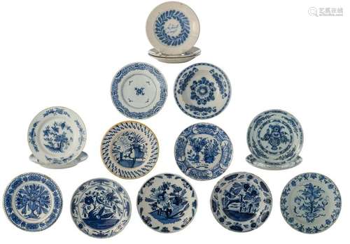 A lot of 16 various blue and white Dutch Delftware