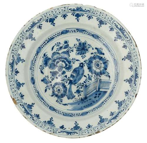 A blue and white Dutch Delftware display dish with a