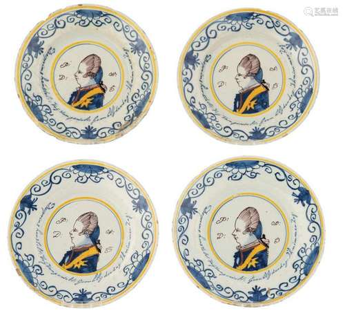 Four Delftware polychrome decorated 'Oranje plates'