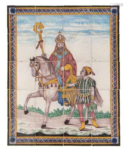 A tile panel consisting of 20 polychrome decorated