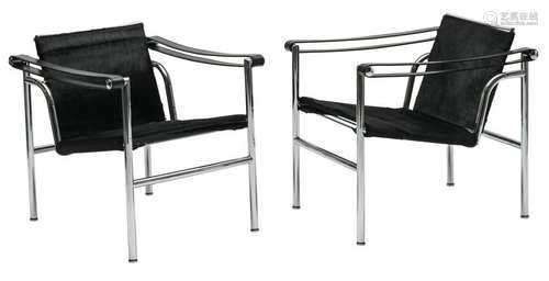 Two LC1 Le Corbusier armchairs for Cassina, steel tube